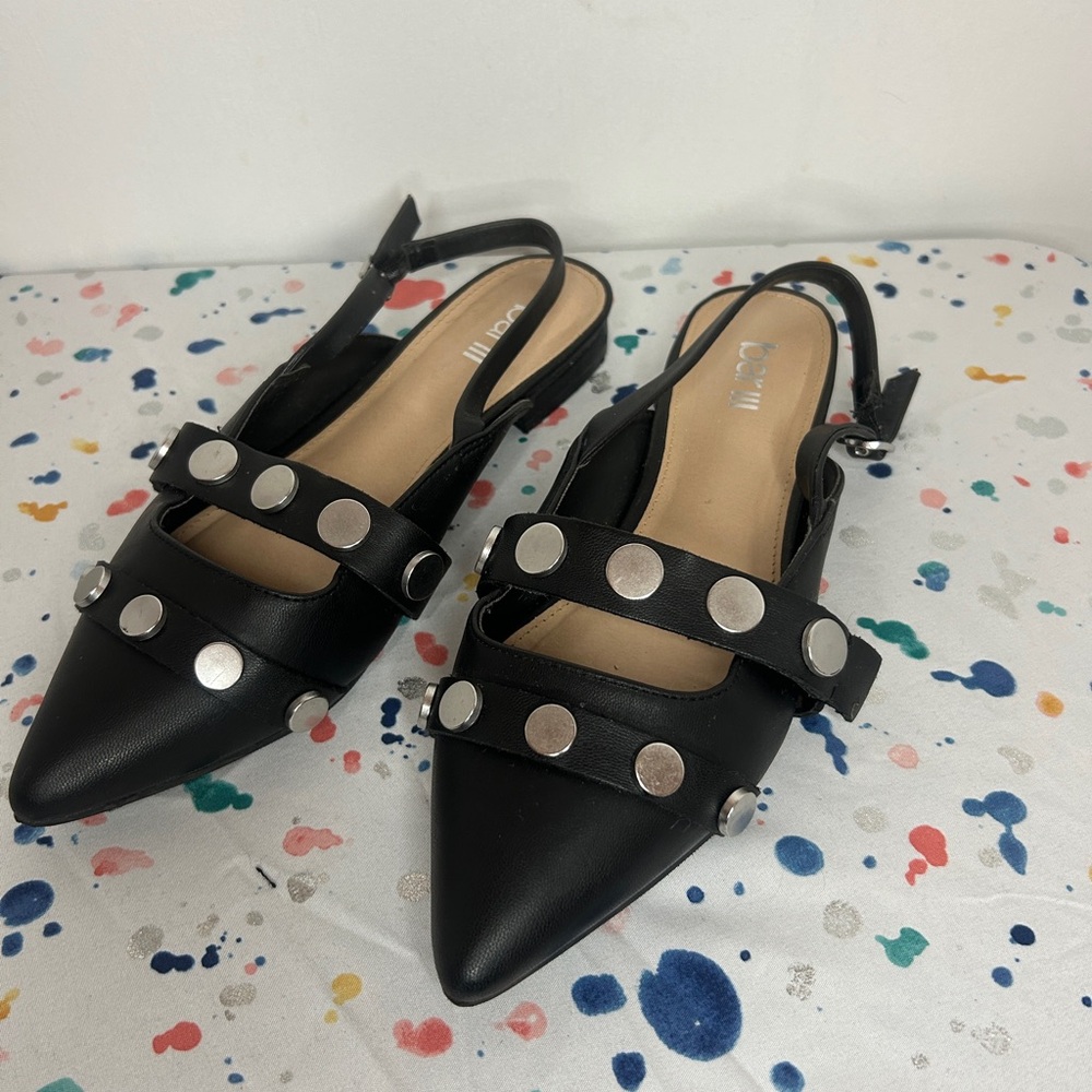 Bar III pointed black sling back flats, whimsigoth, metal, alternative, punk